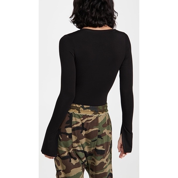 GOOD American NWT Deep V Henley Black Bodysuit 1 - Picture 2 of 10